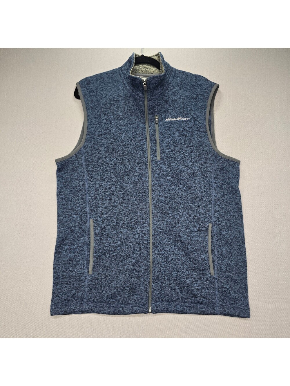 Eddie Bauer Mens M Radiator Sweater Fleece Vest Blue Heathered Full Zip Gilet